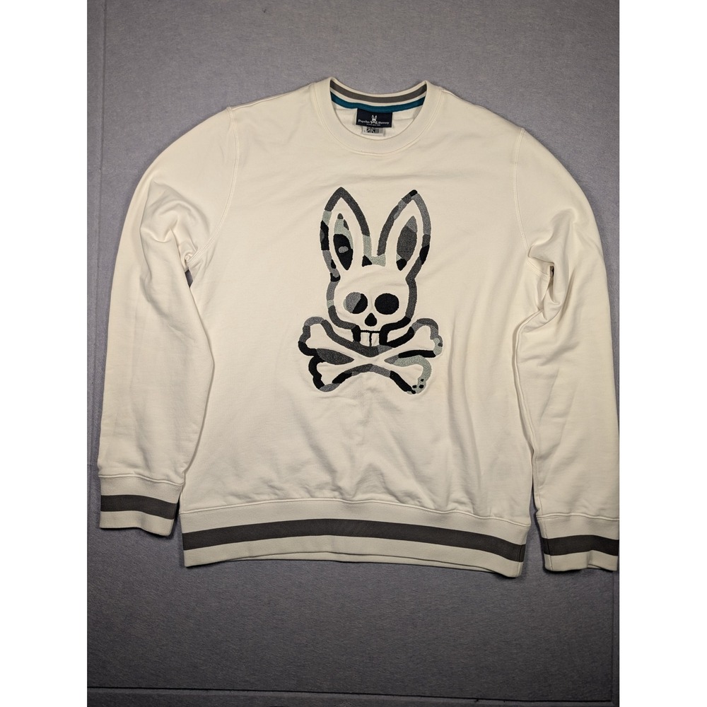 Psycho Bunny Embroidered Sweatshirt Mens L White Camo Logo Excellent